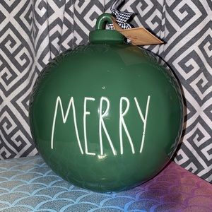 Rae Dunn Large Green Christmas Merry Ornament Figurine Brand New!